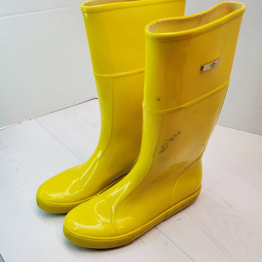 Furla Yellow Rubber Tall Rain Boots Women‎ Size US 8.5 EU 39 Made in Italy